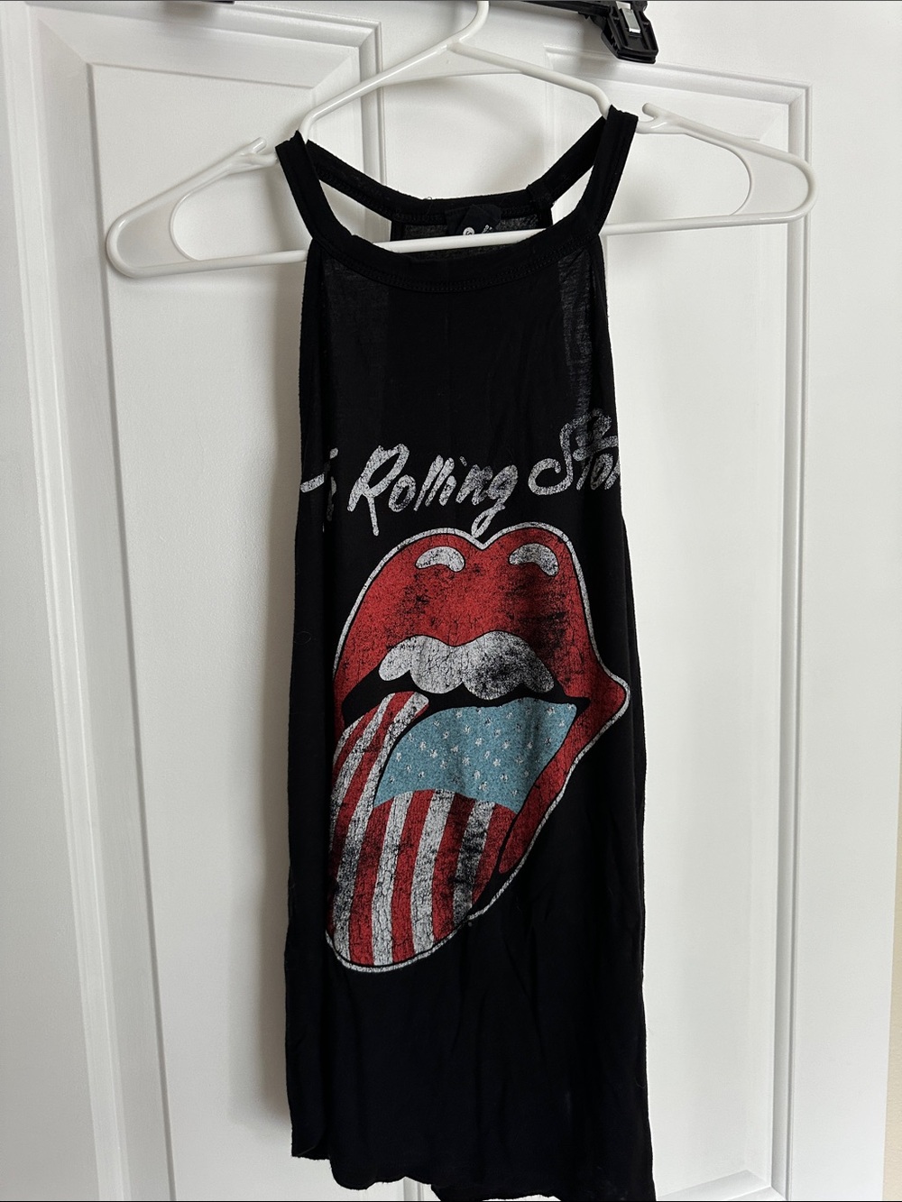 Black Graphic Tank Top with Red & Blue Tongue Motif